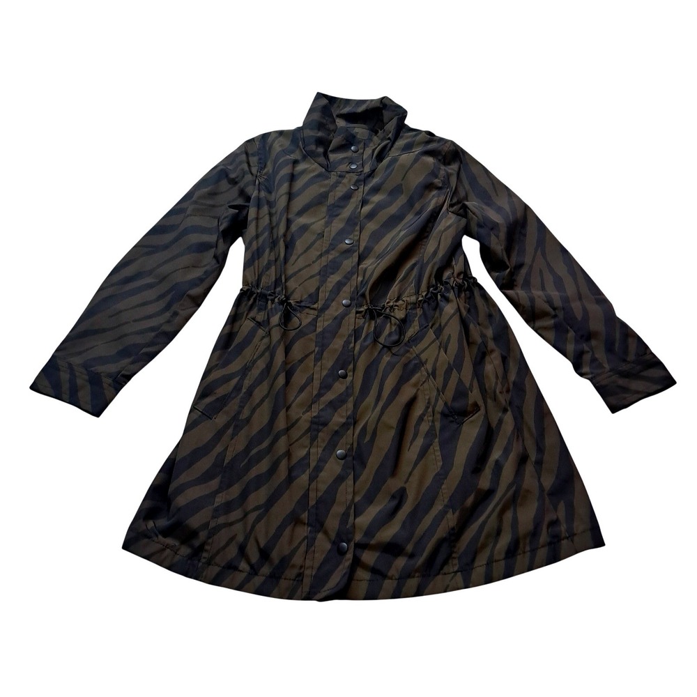 Talbots Water Resistant Anorak Jacket Women's Large Olive Green Black Zebra
